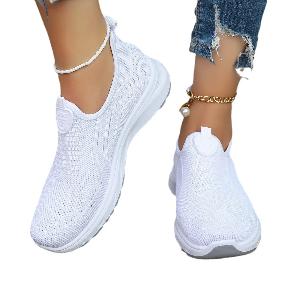 2024 New Summer Mesh Breathable Large Women's Casual Shoes Soft Sole Lightweight Women's One Step Single Step Shoes 5