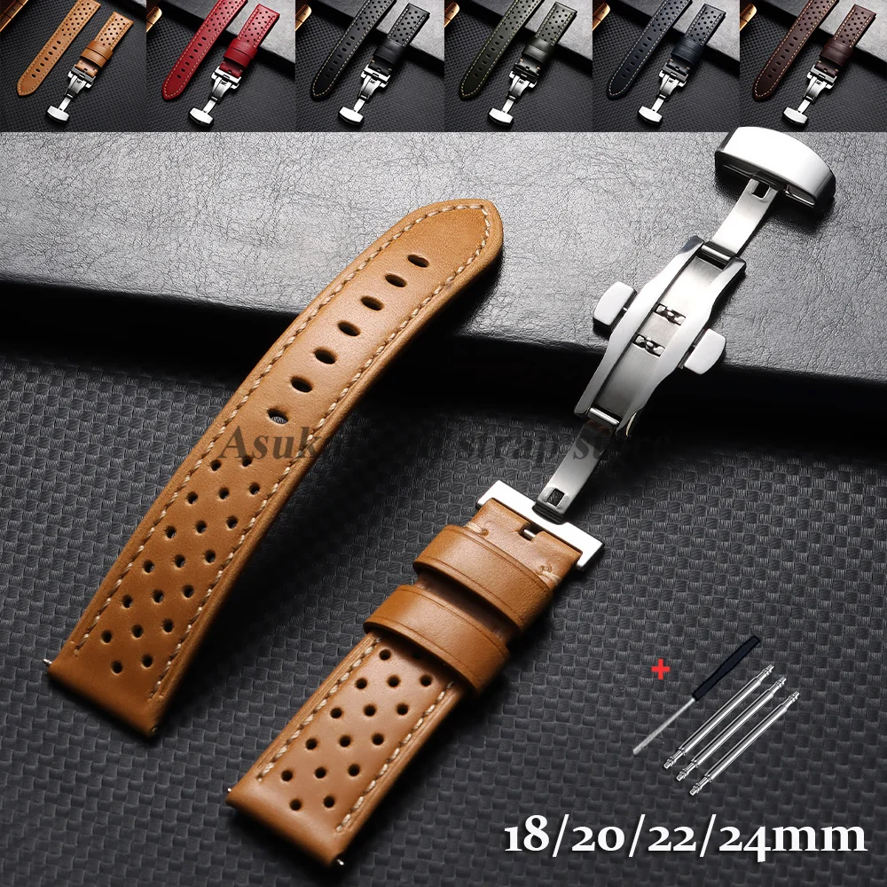 Elegant Cowhide Leather Strap with Butterfly Buckle - Soft & Breathable Business Men's Bracelet