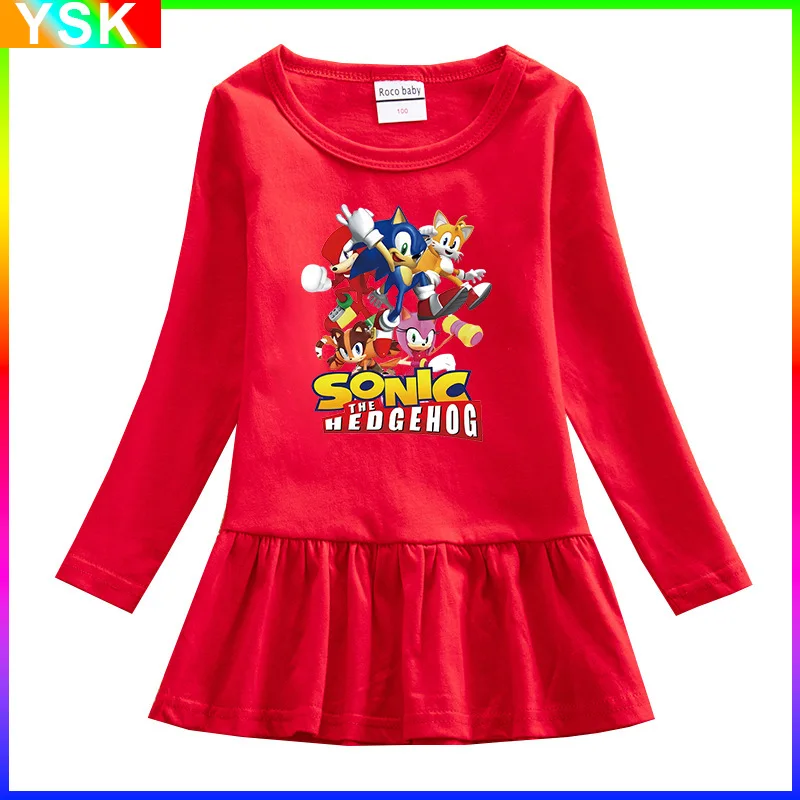 

Sonic Korean Version of Cartoon New Children's Clothing Girls Round Neck Cotton Dress Pleated Foreign Style Skirt