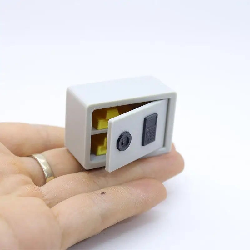 1Set 1/12 Scale Miniature Security Box for Dollhouse Password Lock Safe with Gold Props for Photography Display