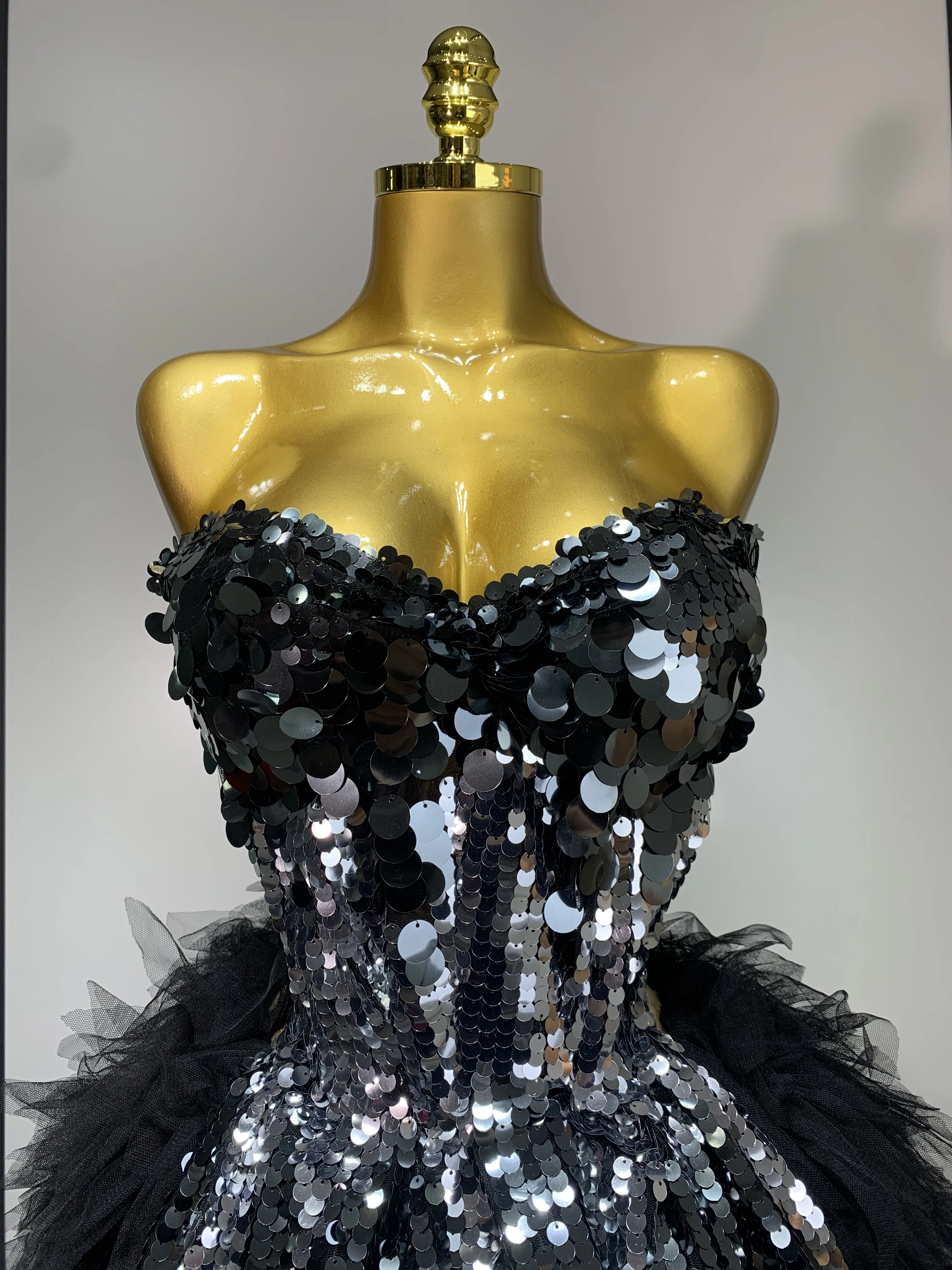 Sparkly Black Sequins Two Pieces Set for Women Party Evening Prom Celebrate Birthday Photo Shoot Dress Nightclub Dance Costume 5