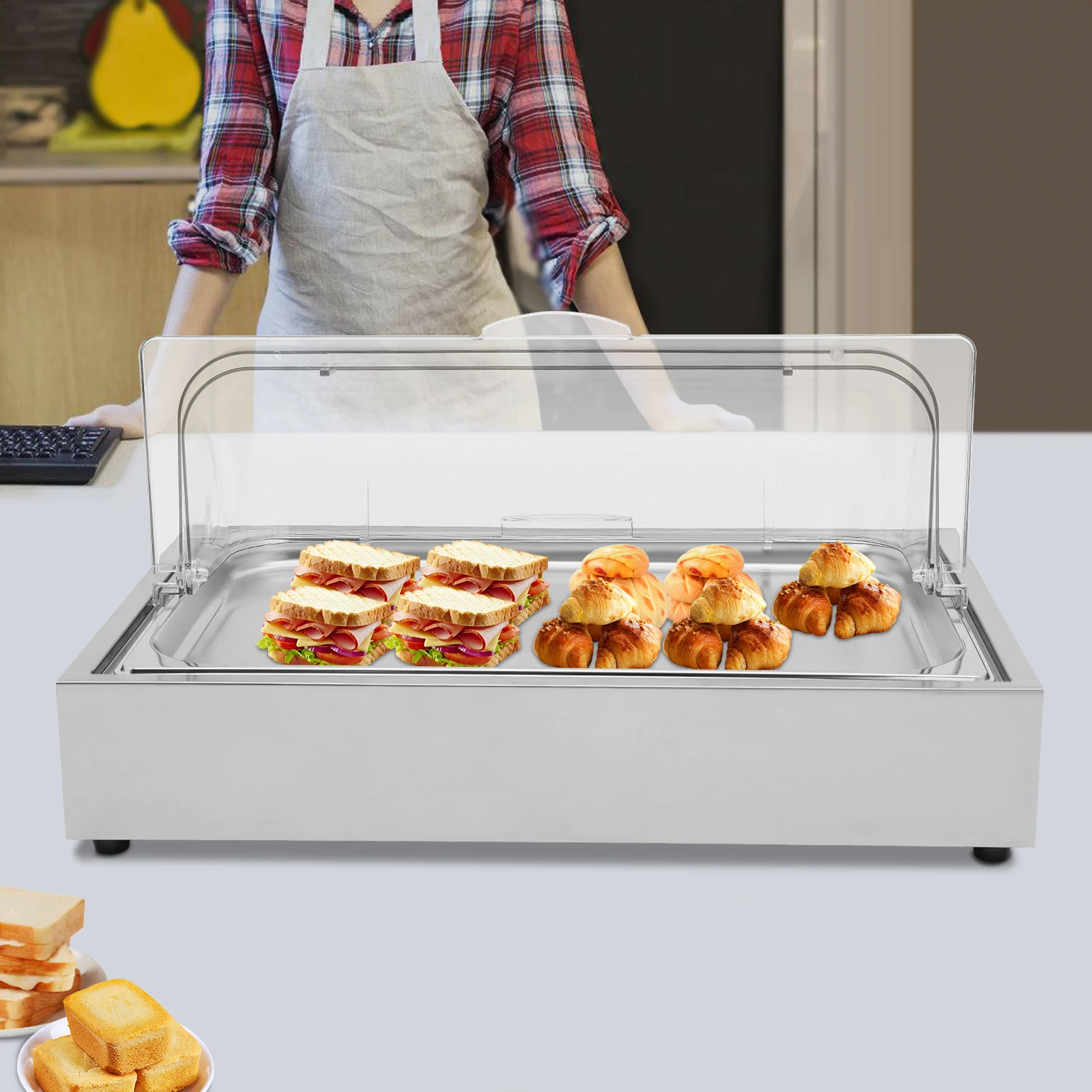 Stainless Steel Ice Food Display Tray with Ice Pan