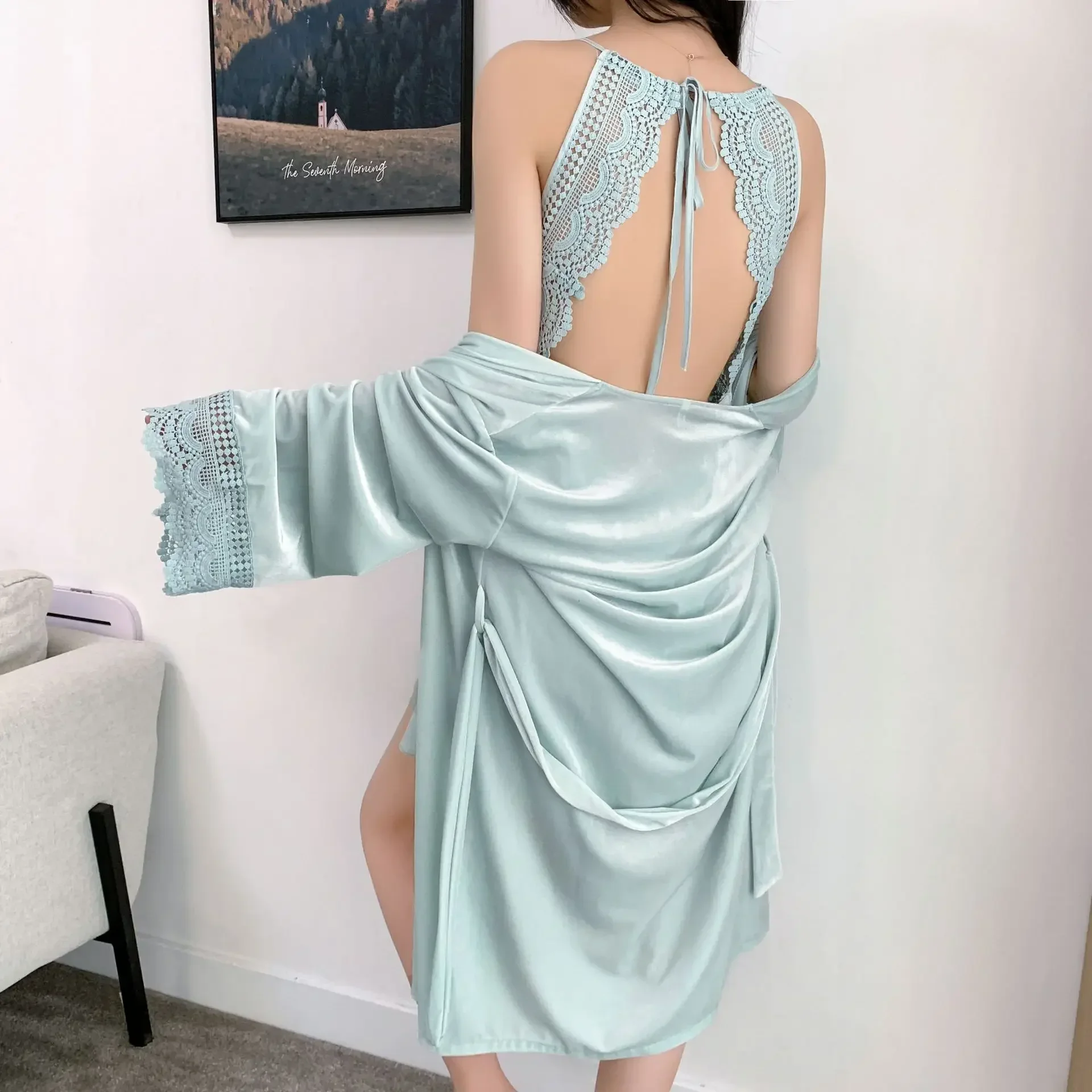 New Female's Autumn Winter Sexy Sling Gold Velvet Pajamas Long-Sleeved Ladies Nightgown Suit Large Size Home Wear Two-piece Sets