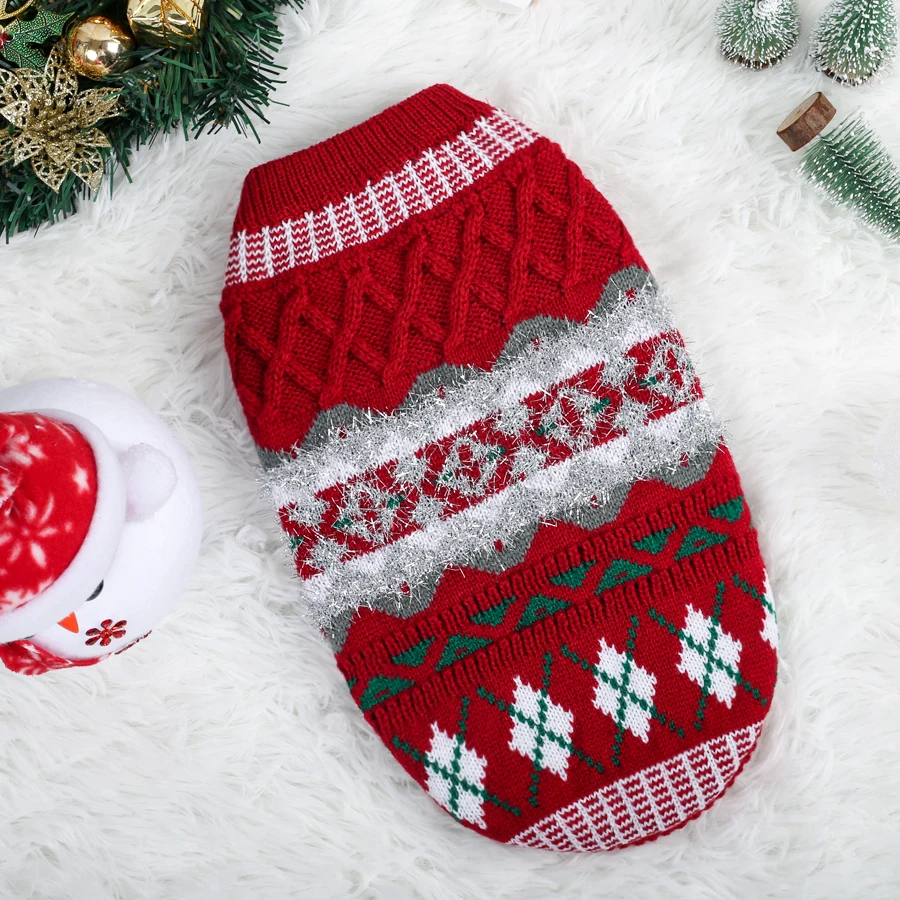 סווטר כלב - מעיל חורף בגדים, סווטרים מסרוגים עם פסים צבעוניים למזג האוויר הקר ולבישת חג המולד