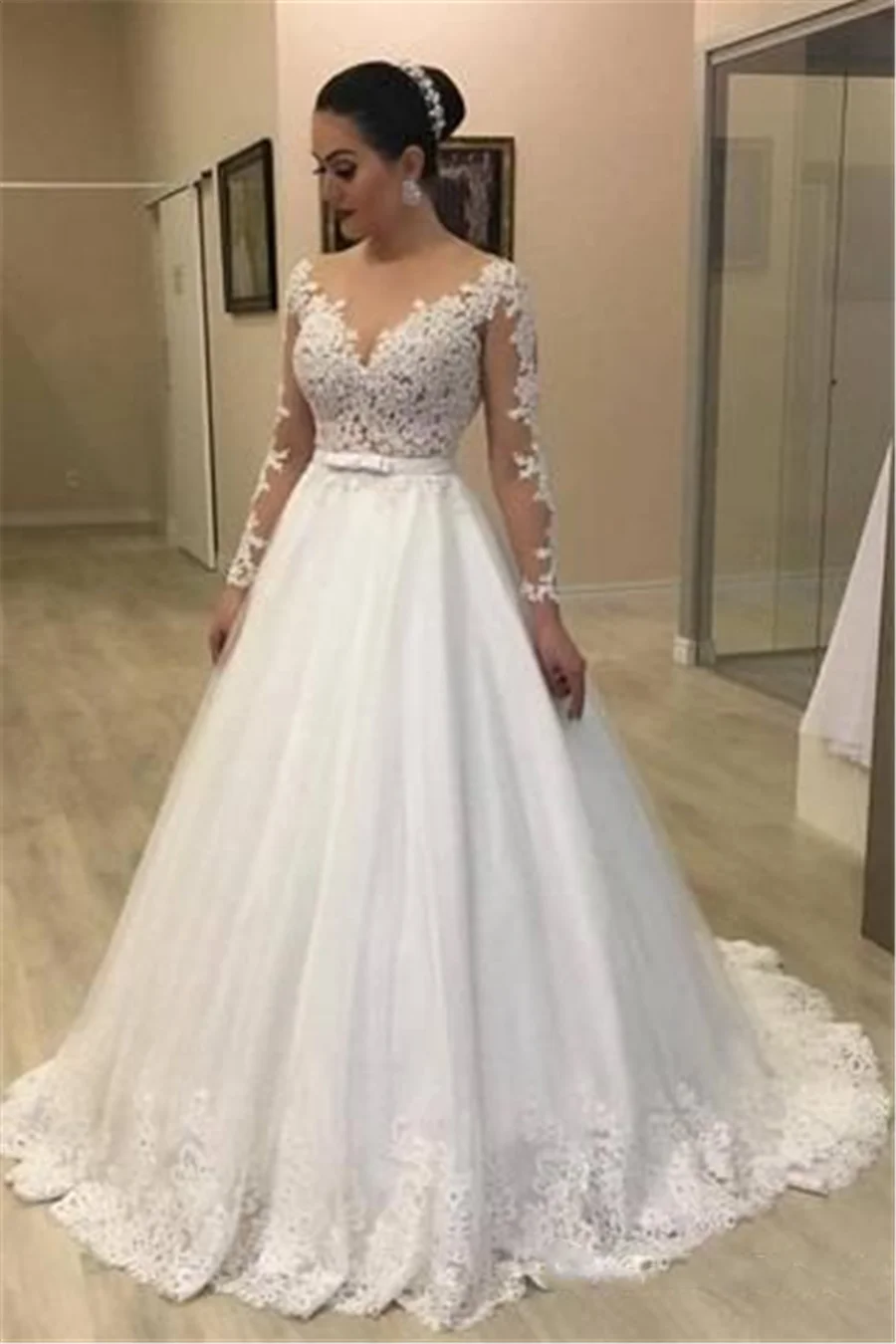 De Novia Vestidos De Noche Con Manga Transparente Vestidos De