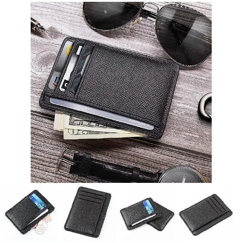 ID Credit Bank Card Holder Wallet Men Card Holder PU Leather 6 Cards Slot Ultra-thin Lichee Pattern Money Wallet
