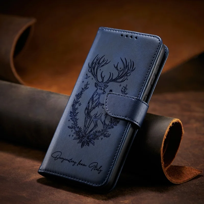 3D Lucky Deer Leather Wallet Phone Case Cover