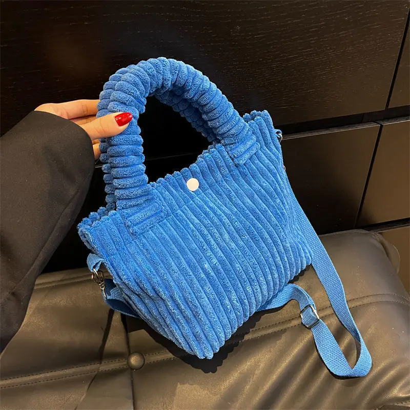 

Fashion Corduroy Women's Bag Trend New Handbags Niche Versatile Bucket Shoulder Bags Female Nylon Button Crossbody Bags