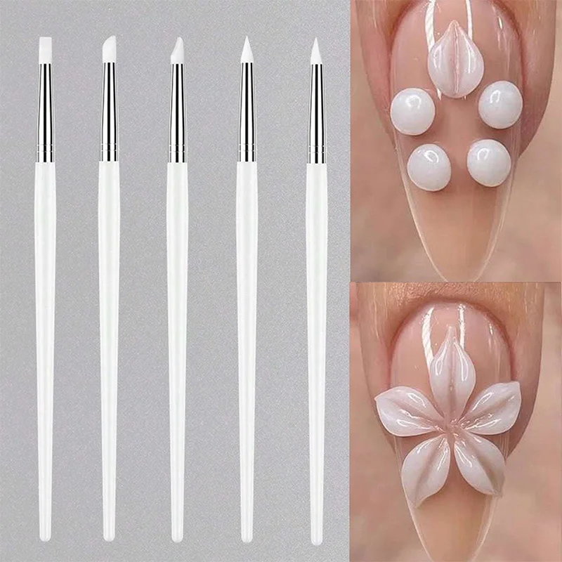 5Pcs/set Silicone Nail Brush UV Gel Polish Tip 3D Image DIY Dotting Polish Brushes Pen Professional DIY Manicure Tools 1