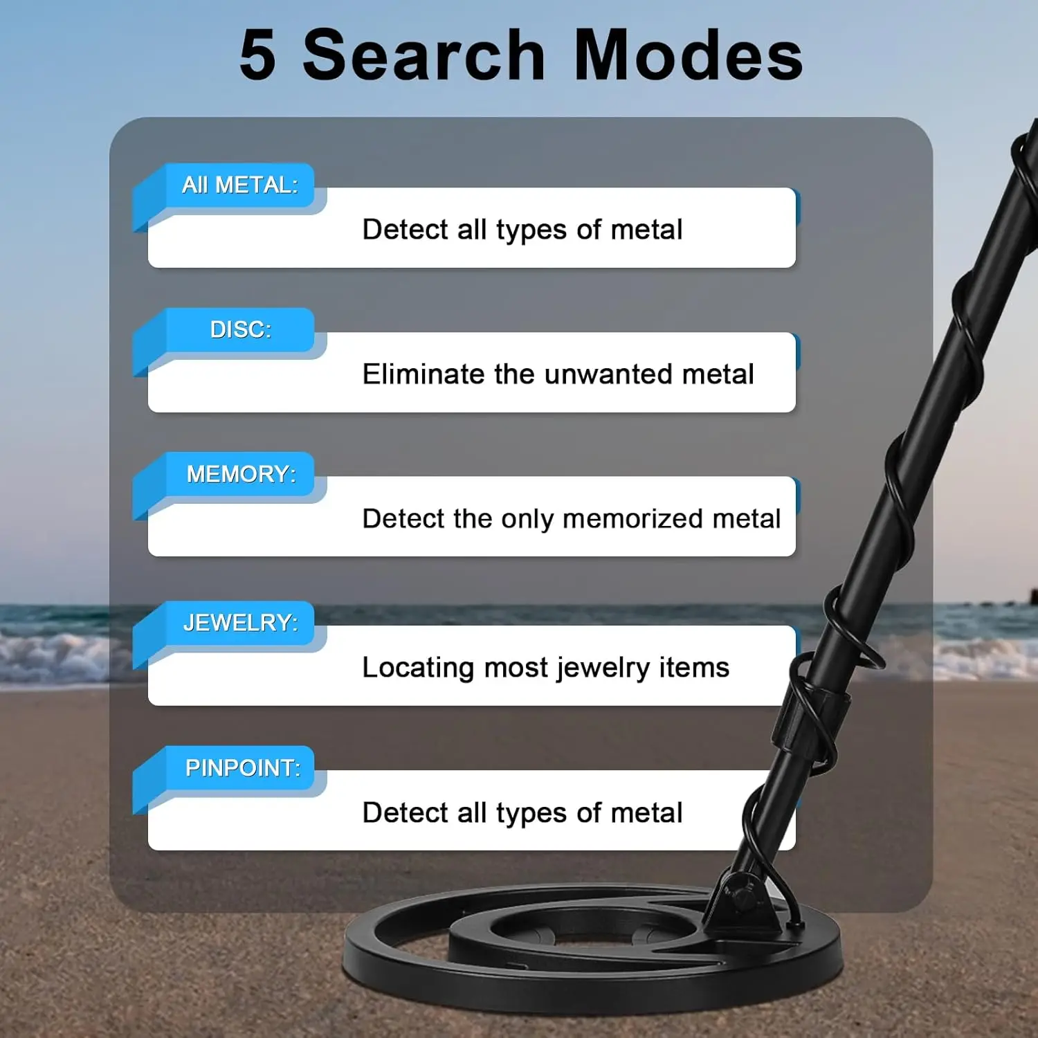 Metal Detector for Adults with 5 Modes Metal Detectors with DSP Chip Gold Detector for 6 Type Target Metals Gold