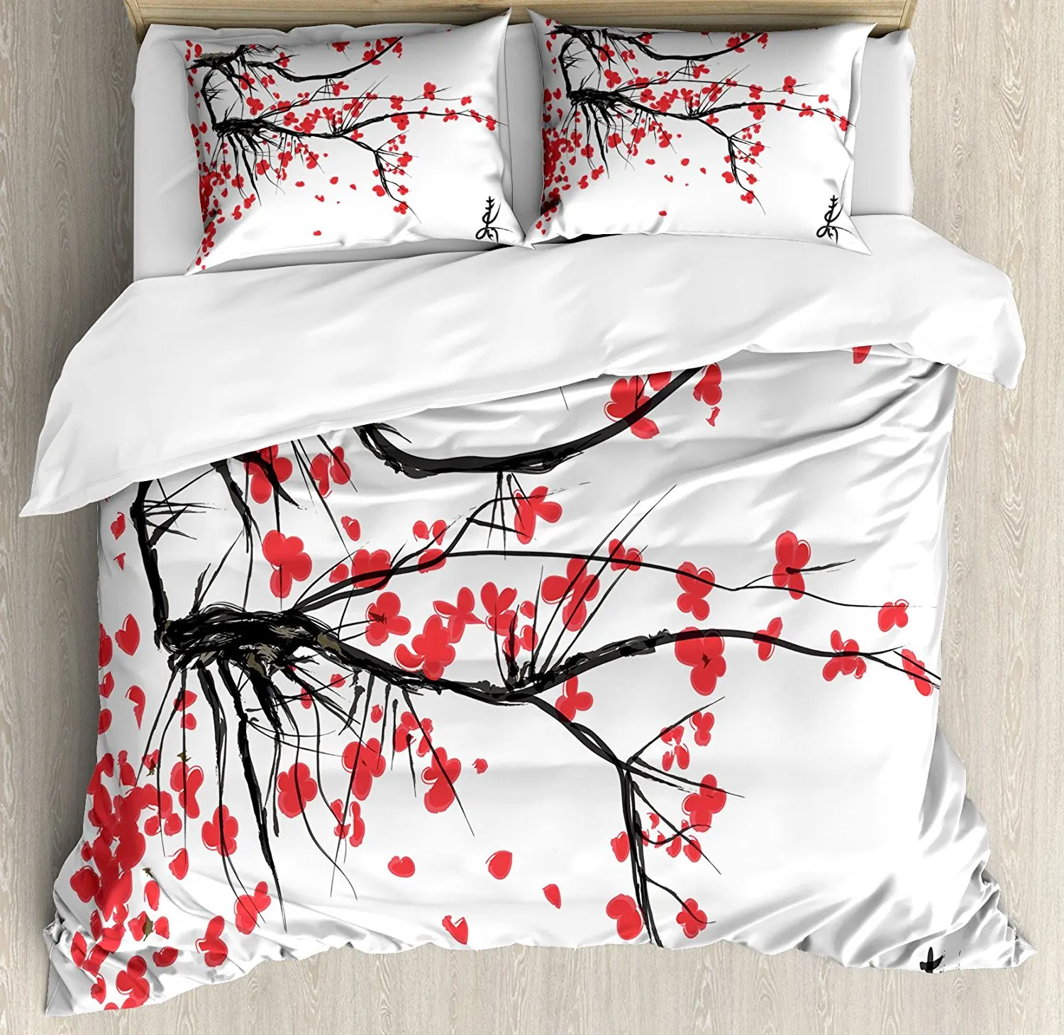 

Cherry Blossoms Duvet Cover Women Red Botanical Bedding Set Kids Girl Boys Microfiber Floral Flowers Quilt Cover Queen/King/Full