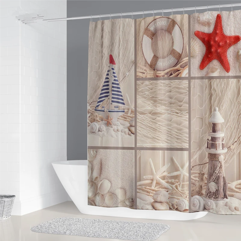 Tenda Della Doccia Con Stelle Marine E Conchiglie: 180x200 Cm In Poliestere Impermeabile, Con 12 Ganci Inclusi. Perfetta Per Bagni Stile Oceano!