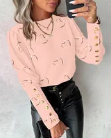 Fashion Long Sleeved Button Printed Blouse T Shirt Women's Spring Autumn Simple Pullover Top - Image 3