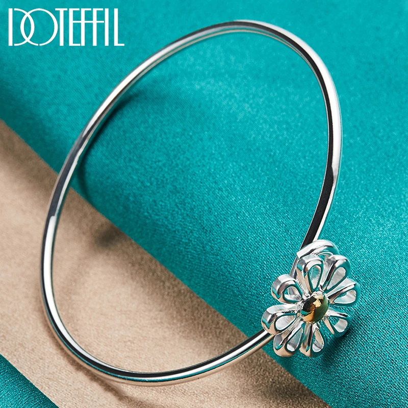 DOTEFFIL925SterlingSilverGoldFlowerBangleBraceletForWoman