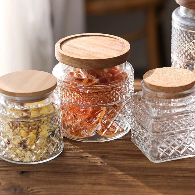 Kitchen Food Grade Sealed Glass Jar, Coffee Powder Seasoning Storage Jar, Acacia Wood Glass Bottle 6