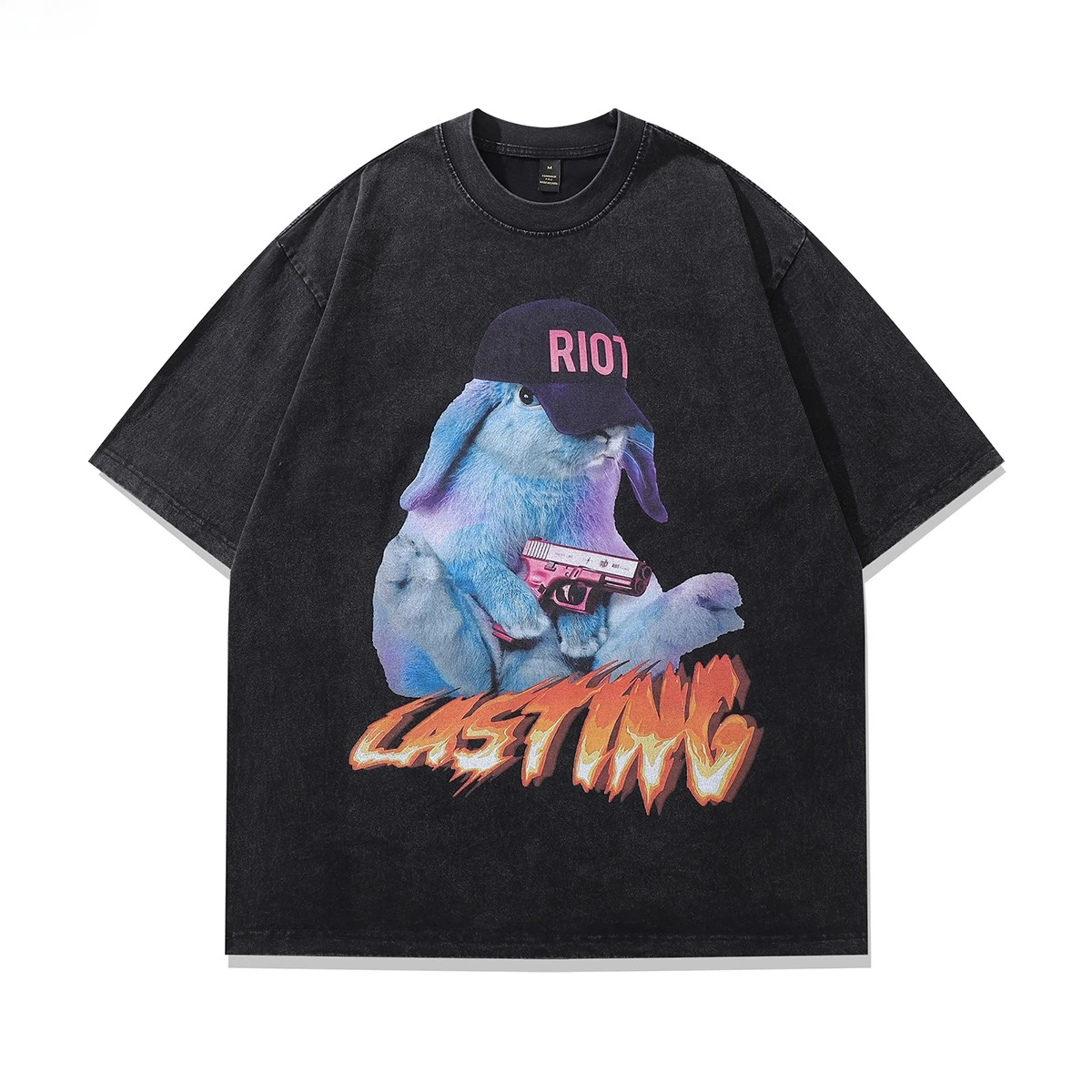 Men's Pure Cotton Washed Retro Printed Short-sleeved T-shirt Casual Loose Animation Printed Men's and Women's Trend Tops 5