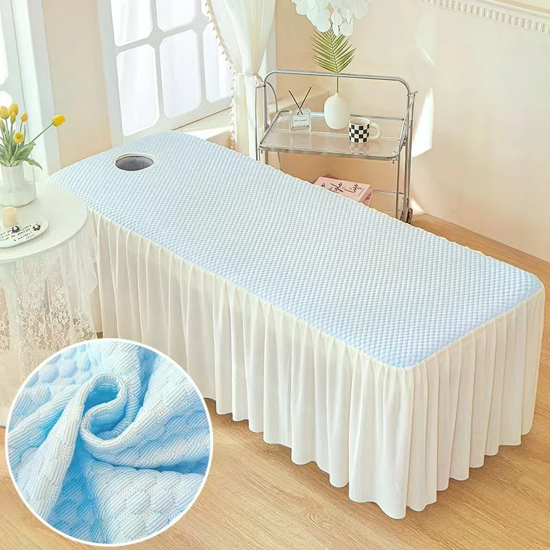 Summer Cool Bedskirt for Beauty Salon Full Cover Skin-Friendly SPA Massage Table Bed Cover Sheet Bed Skirt Colchas with Hole