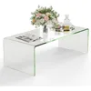 Glass Coffee Table Modern Home Furniture Clear Tempered Glass End Table Waterfall Table with Rounded Edges 1