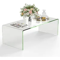 Glass Coffee Table Modern Home Furniture Clear Tempered Glass End Table Waterfall Table with Rounded Edges 1