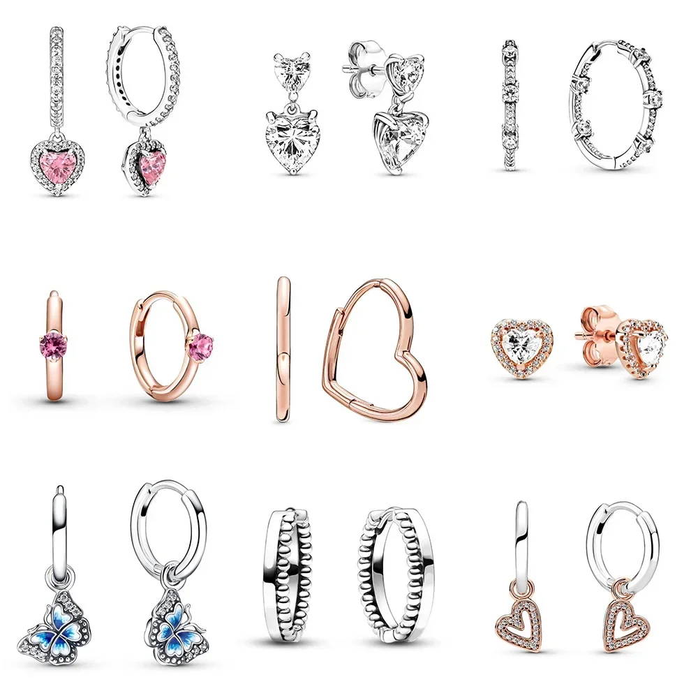 

1 Pair 925 Sterling Silver Earrings Rose Gold Heart Shape Blue Butterfly Earring For Women Wedding Party Jewelry Gift