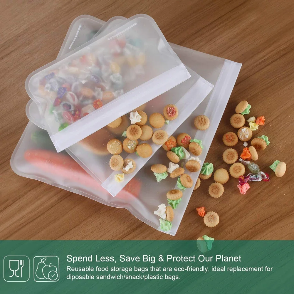 Food Storage Bags 10pcs Silicone Leakproof Reusable Stand Up Zip Shut Fresh Wrap