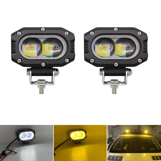 Mini projecteur auxiliaire pour motos, lentille 32W, LED, Flash blanc et  jaune, lampe de conduite pour vélo tout-terrain - AliExpress