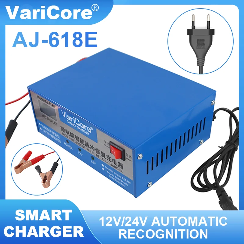 VariCore 지능형 자동차 배터리 충전기, 오토바이 Rinnsal용 납산 agm 배터리 수리용 LCD 디스플레이, 12V, 24V