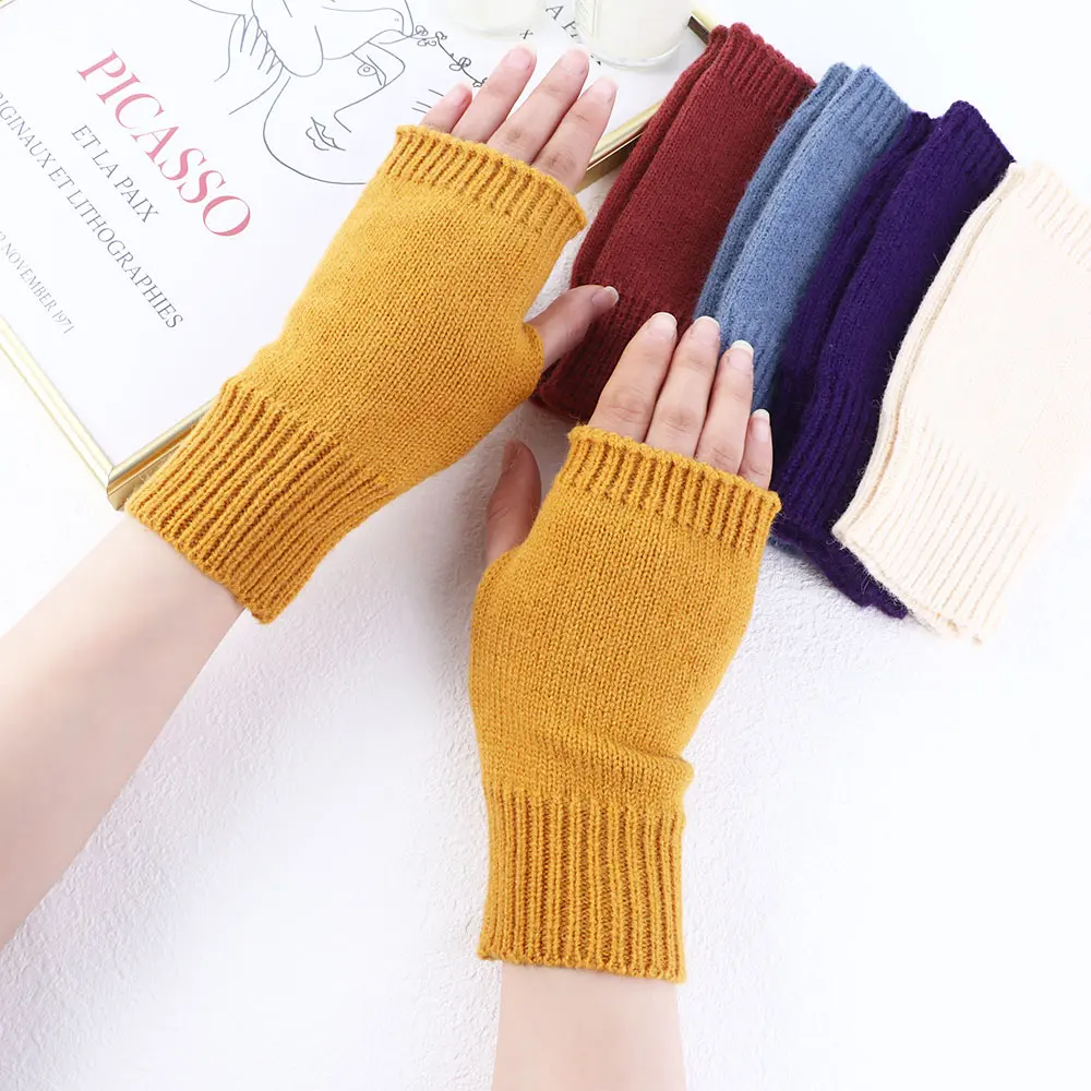 S756181a9033a47169c97faefa9199a759 Korean New Half-finger Gloves Female Autumn and Winter Wool Warmth Fingerless Students Touch Screen Thick Knitted Wristband Mallzona