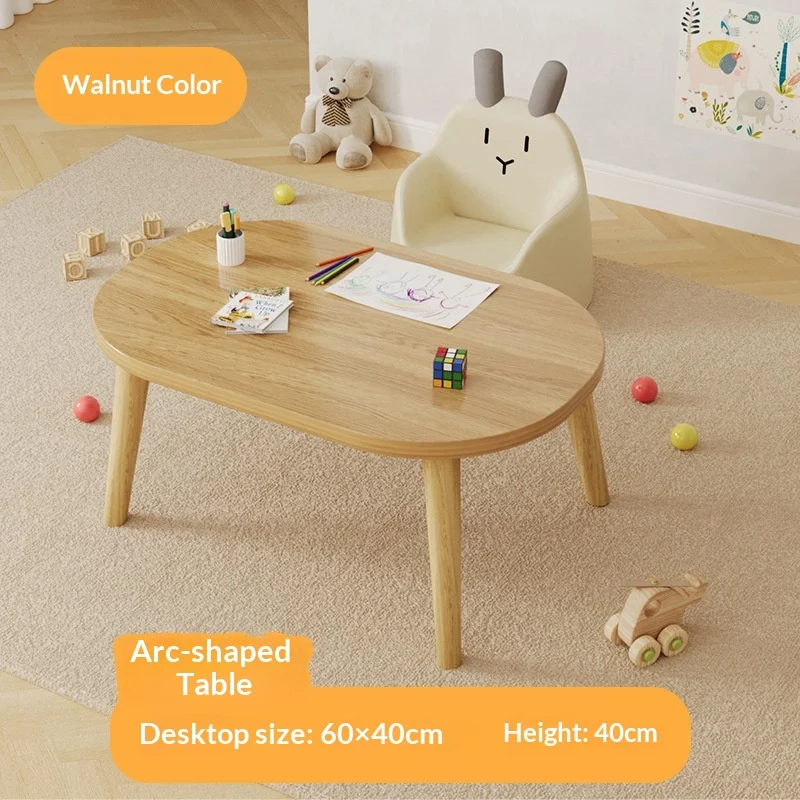 שולחן ילדים שולחן לימוד אובלי רגלי עץ מוצק הרכבה קלה כתיבה קטנה קריאה משחק צעצוע בית שולחן צד ילדים