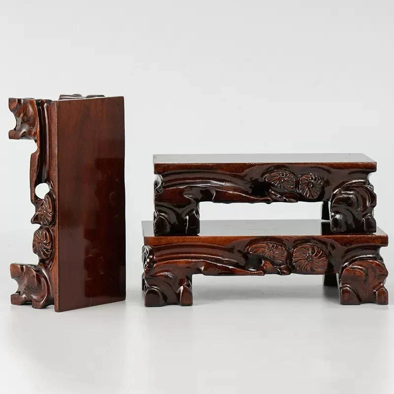 Rectangular Flower Potted Base, Solid Wood, Handcrafted Ornaments, Strange Stones, Mount Taishan Stone