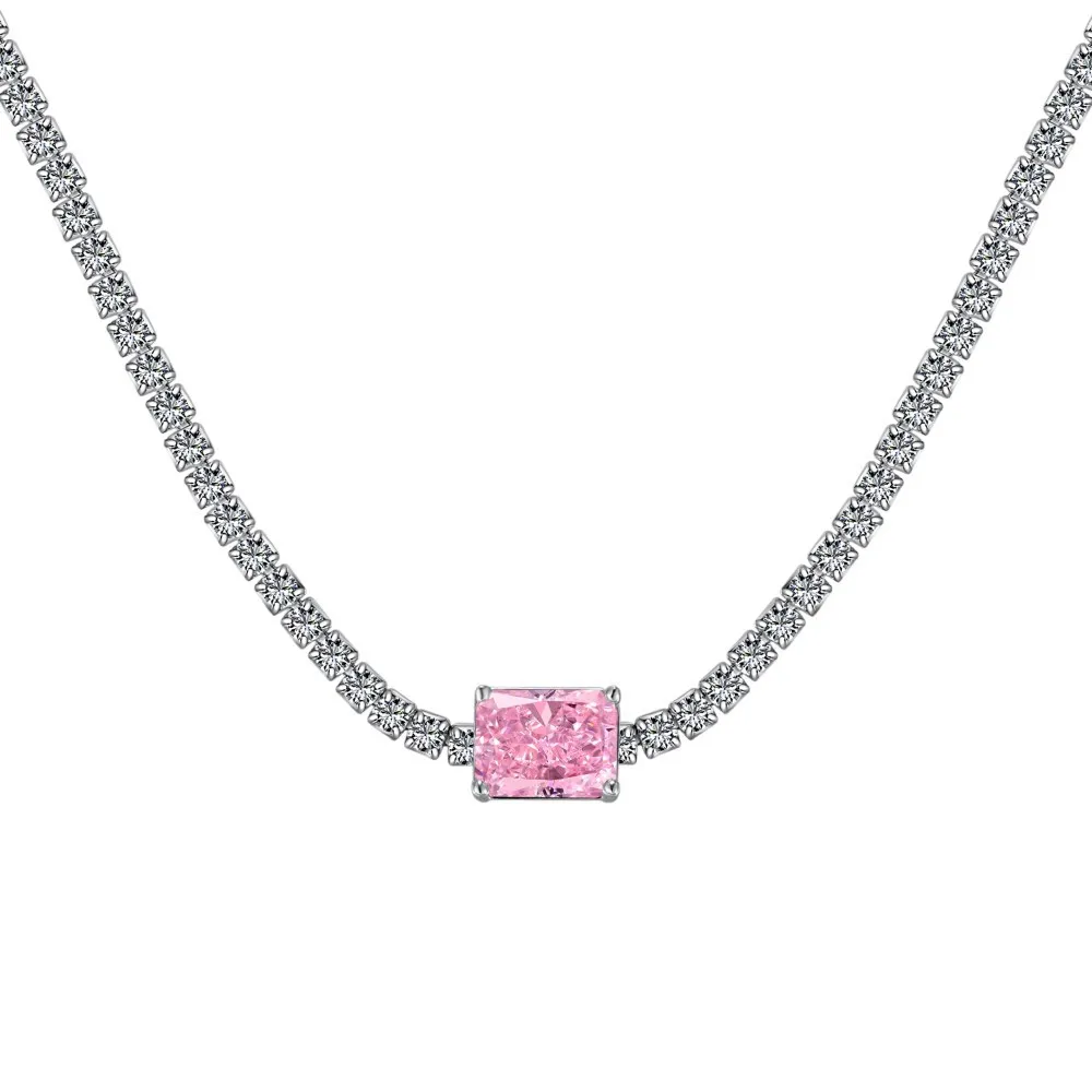 

Japanese and Korean Light Luxury S925 Sterling Silver Necklace Women's High end Square 8A Rock Sugar Zircon Inlay