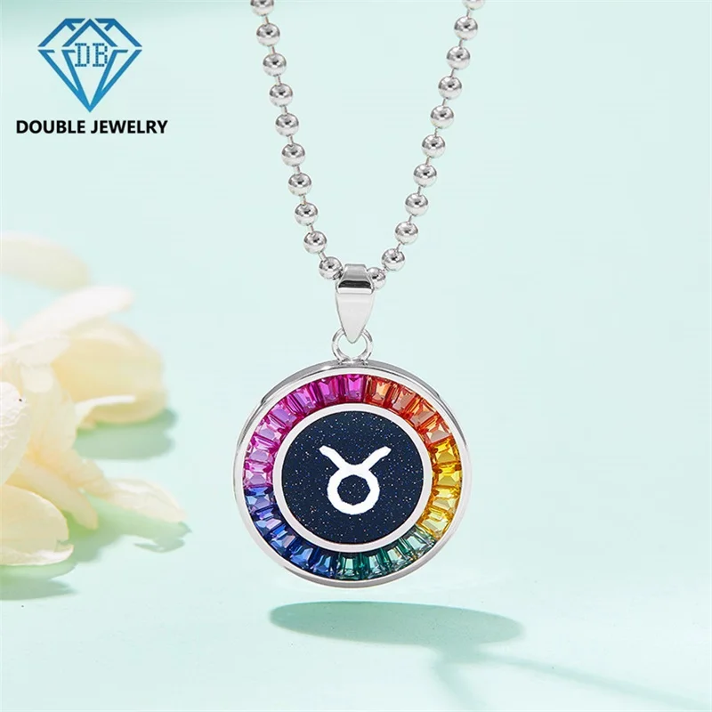 

Double Jewelry Taurus design gemstone pendant Necklace S925 Silver Wedding Necklace for Man Women birthday party jewelry gift