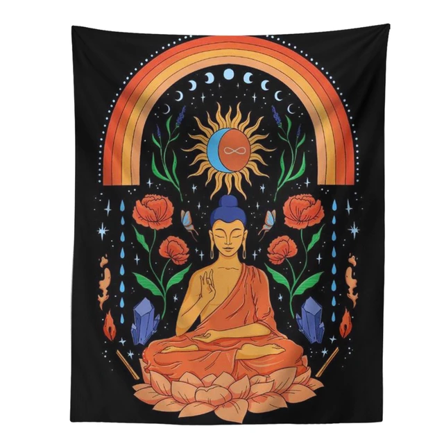 Buddha Szivárvány Napsütéses Falfájdozó Virág Jóga Fali Kendő Nappali Hálószoba Dekoráció Gobelin - Image 6