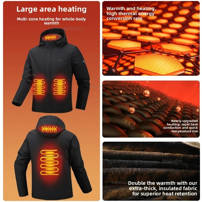 USB Smart Heating Jacket Men Winter Extreme Cold Ski Heated Cotton Jacket USB Constant Body Thermal Graphene Fleece Thermal Coat