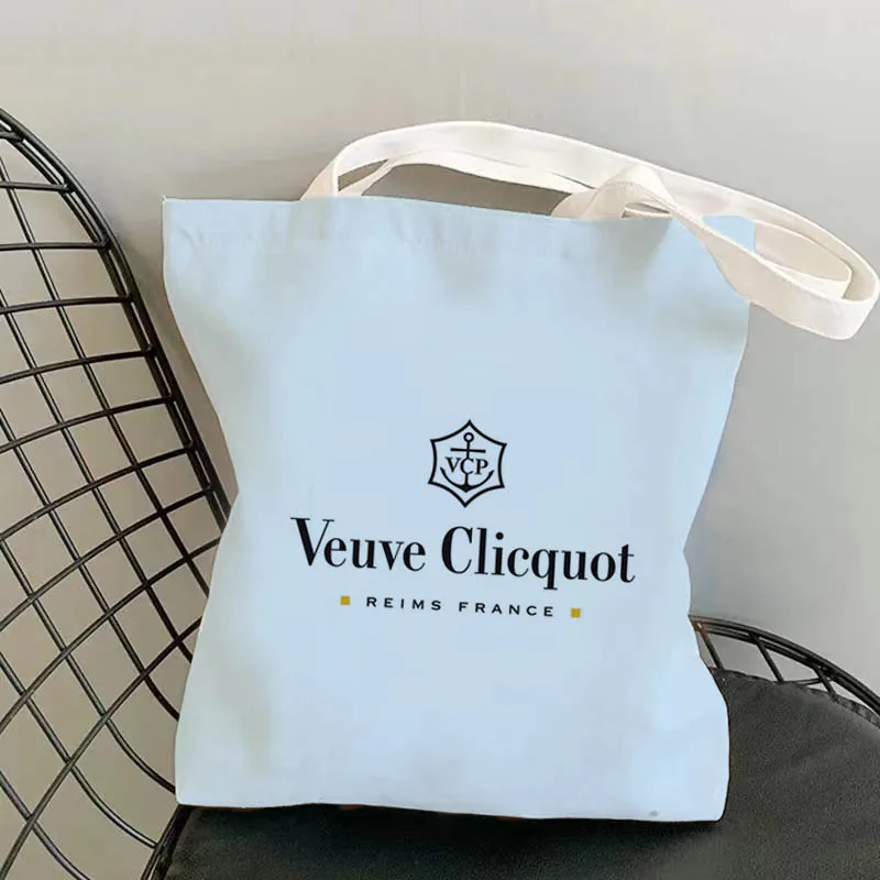Veuve Clicquot Champagne Polyestercotton Canvas Bag Shopping Handbag Blank Zipper Cotton Bag Student Canvasbag