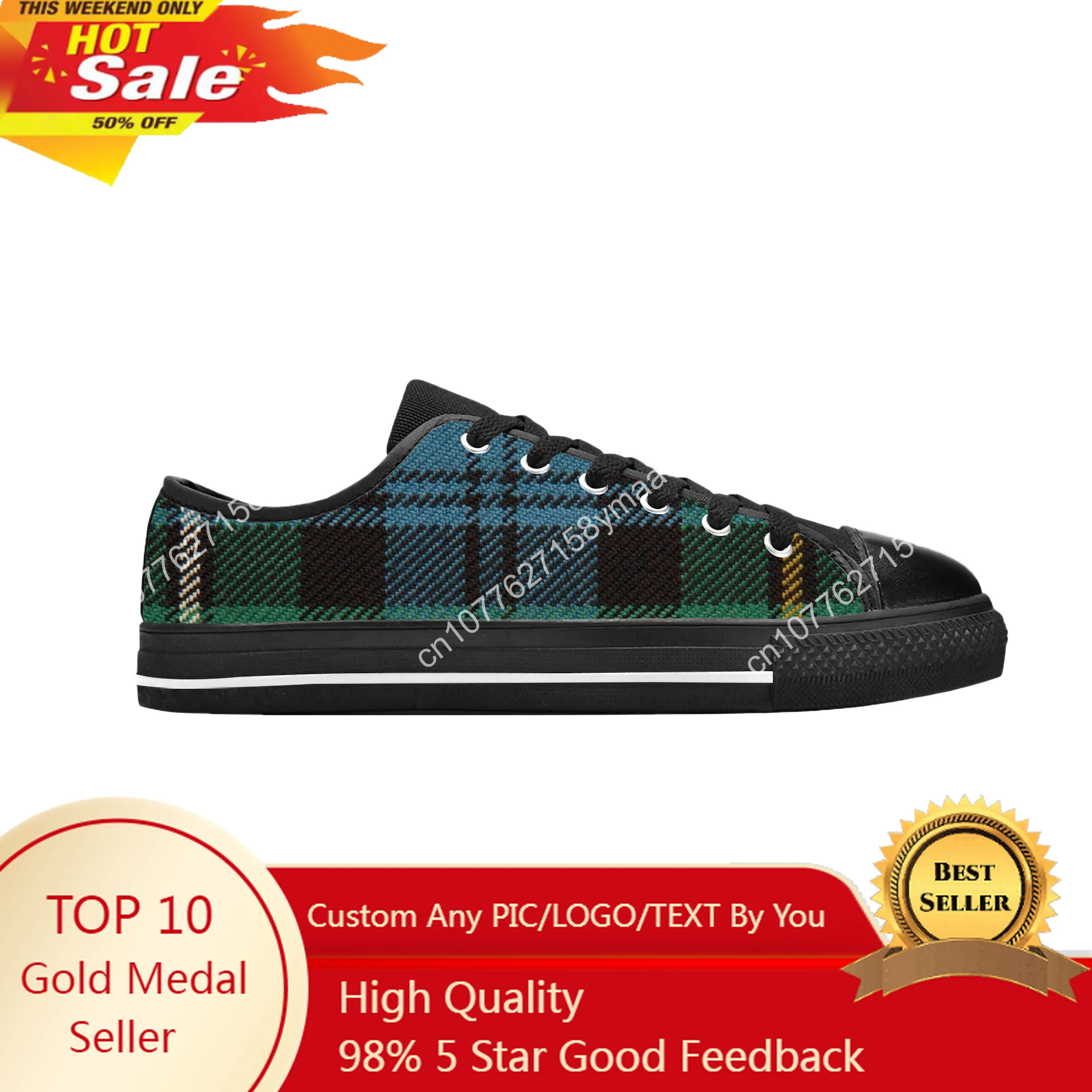 

Campbell Scottish Stewart Clan Tartan Plaid Cool Casual Cloth Shoes Low Top Comfortable Breathable 3D Print Men Women Sneakers