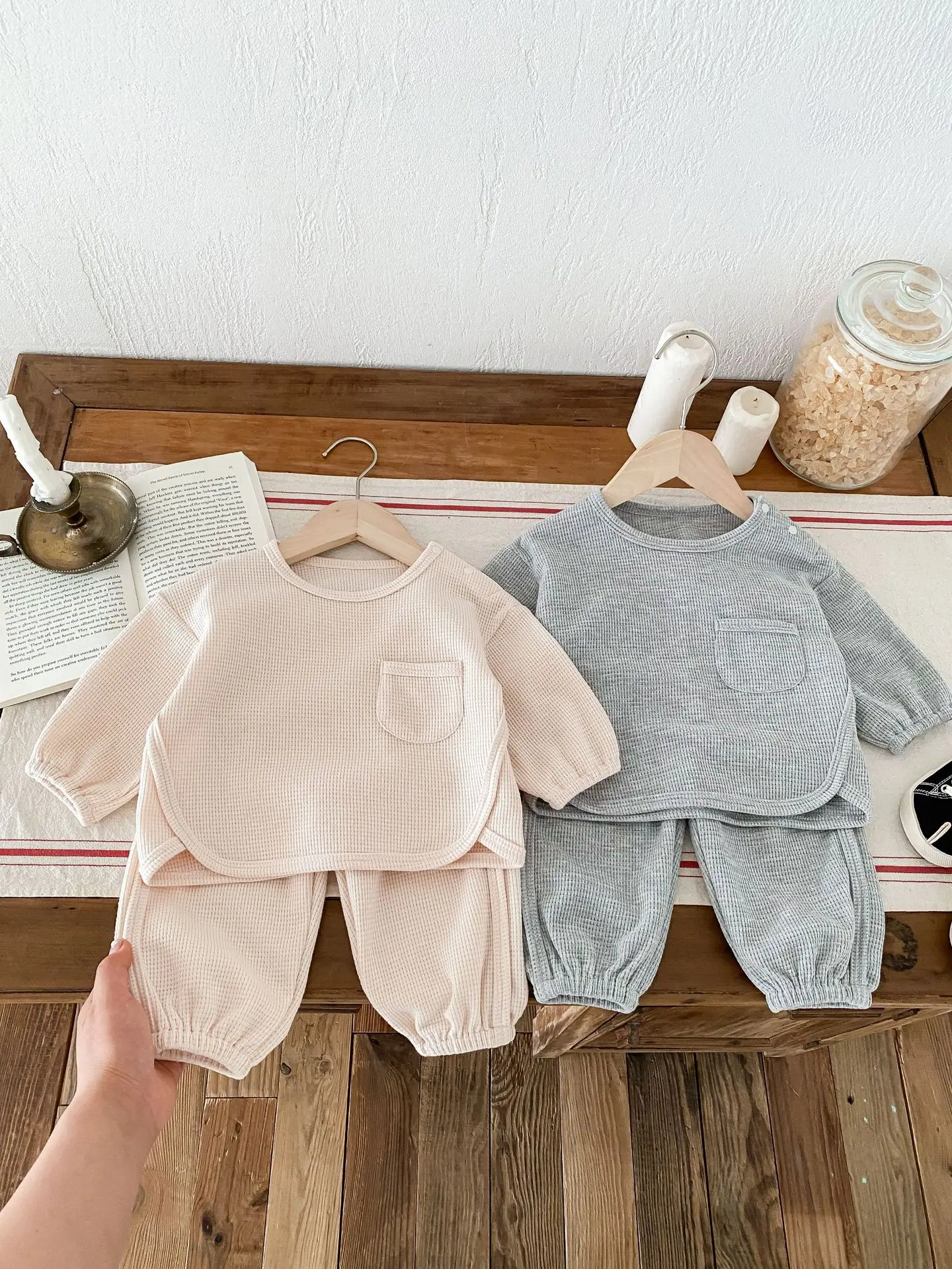 Autumn Arrival Baby Unisex Long Sleeves Casual Plain Crew Neck bodysuit and Pants Clothing Sets