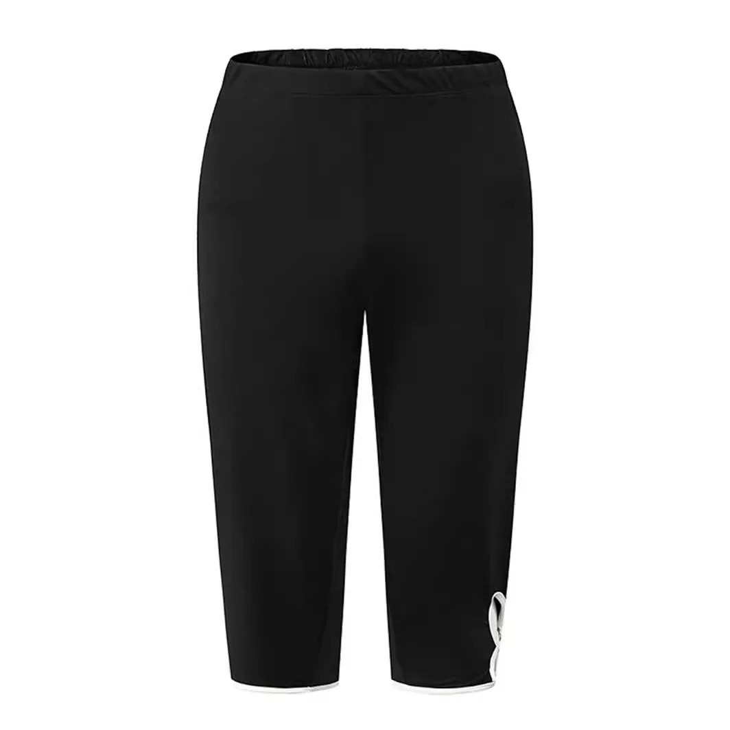 Women Lace Hollow Out Plus Size Black Sports Leggings New Big Size High Elastic Slim Hollow Seven Inch Straight Leg Pants