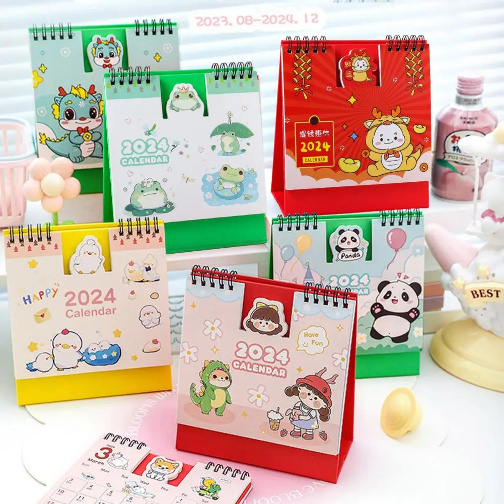 Desk Calendar 2024 Cartoon Daily Monthly Planner Mini Calendar Coil Calendar Monthly Planner Home Office Decoration calendario