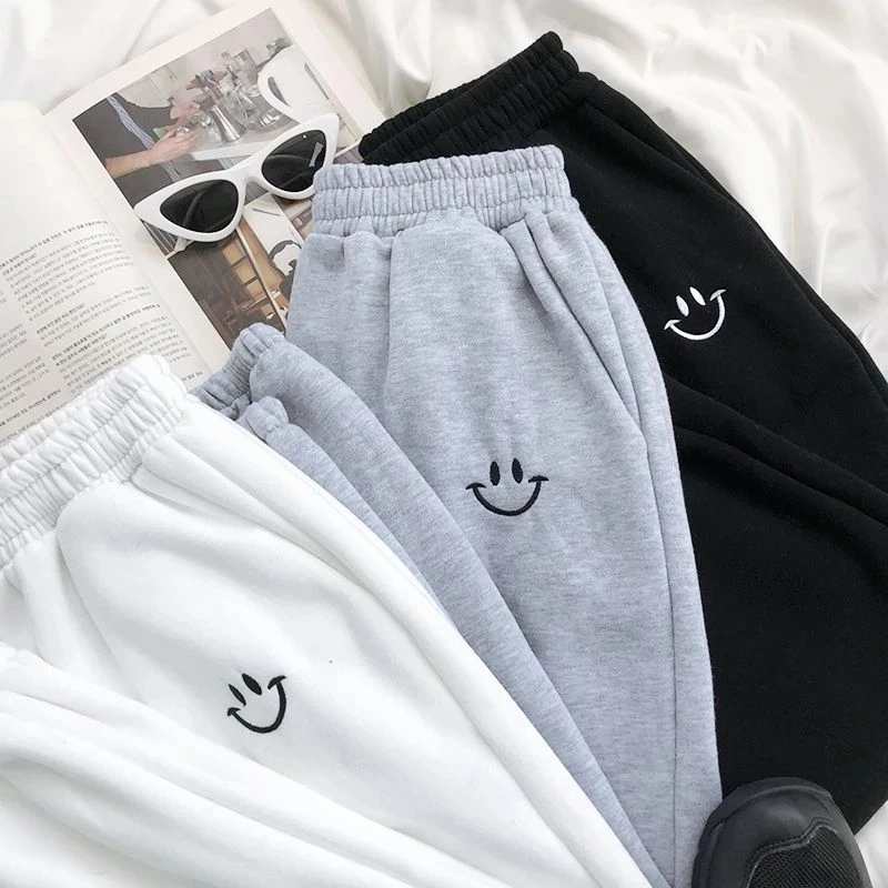 capri clothing JMPRS Sweatpants Women Fashion Embroidery Unisex Gray Wide Leg Sweat Pants Loose Spring Fall Solid Black Female Sweatpants hot pants