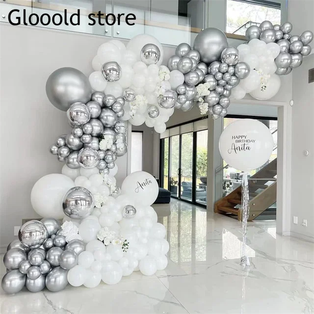 Arco de globos blancos y plateados para boda, guirnalda de globos para Baby  Shower, cumpleaños, fiesta de compromiso, suministros de decoración, 105  piezas - AliExpress