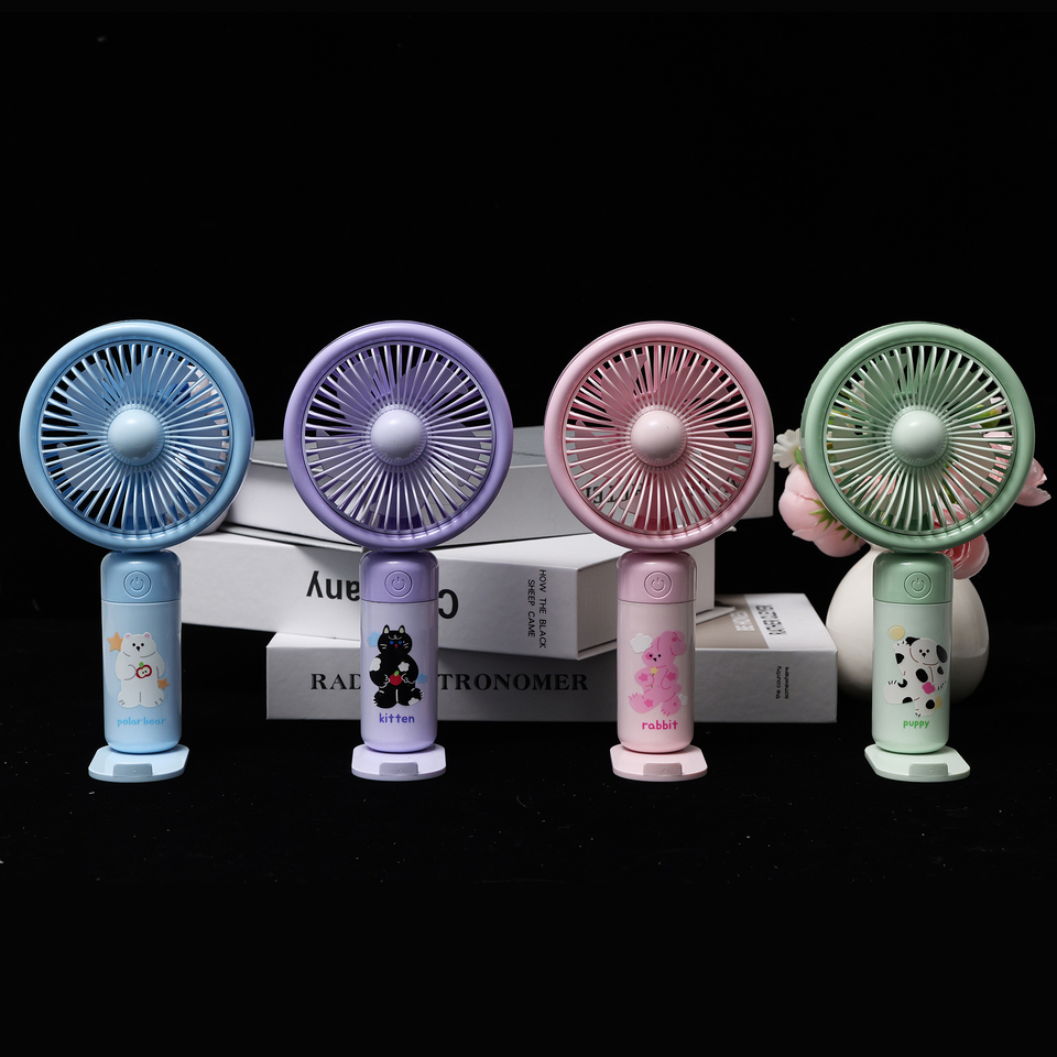 YS-2508-Adorable Animal - Patterned Handheld Fan - Removable Base, Phone Holder, Quiet & Long - Lasting