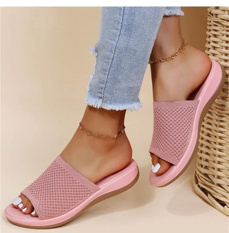 Sandals Women 2022 Breathable Knitting Summer Sandals With Low Heels Slippers Casual Zapatos Mujer Comfort Summer Shoes Women