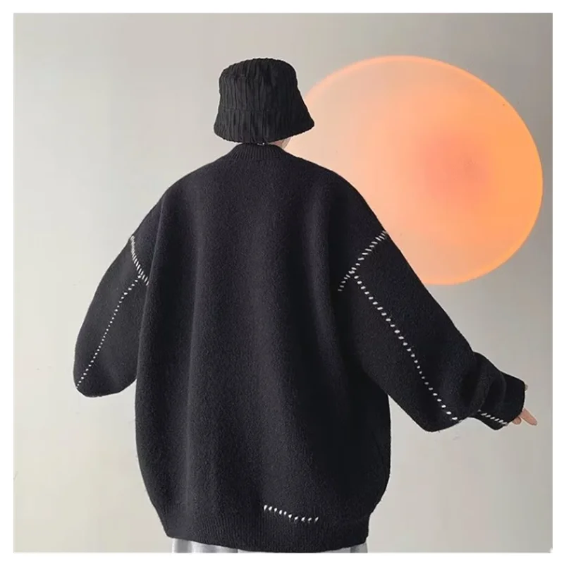 Spring and Autumn Lazy Style V-neck Sweater Cardigan Coat Men's Loose New Simple Fashion Couple Knitted Cardigan K0001