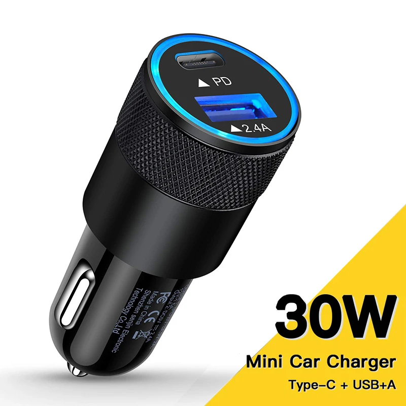 Caricabatteria Da Auto 30W Qc 4.0 Qc 3.0 Per Iphone Xiaomi Huawei Supercharge Scp Samsung Afc Pd Ricarica Rapida Per Ip Usb C Phonecharger