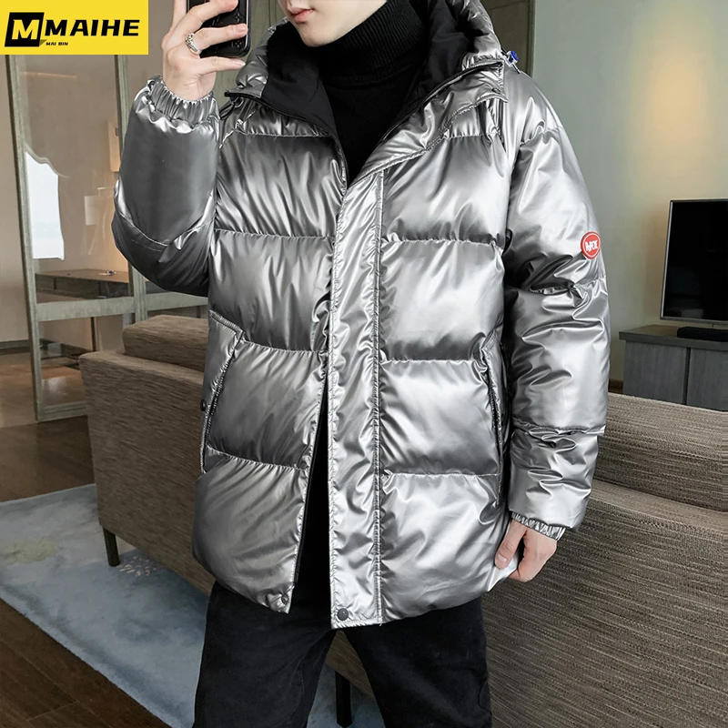 2023 new autumn/Winter jacket Men's parkas thickened waterproof warm coats Men's hooded bright Harajuku padded jacket extra size