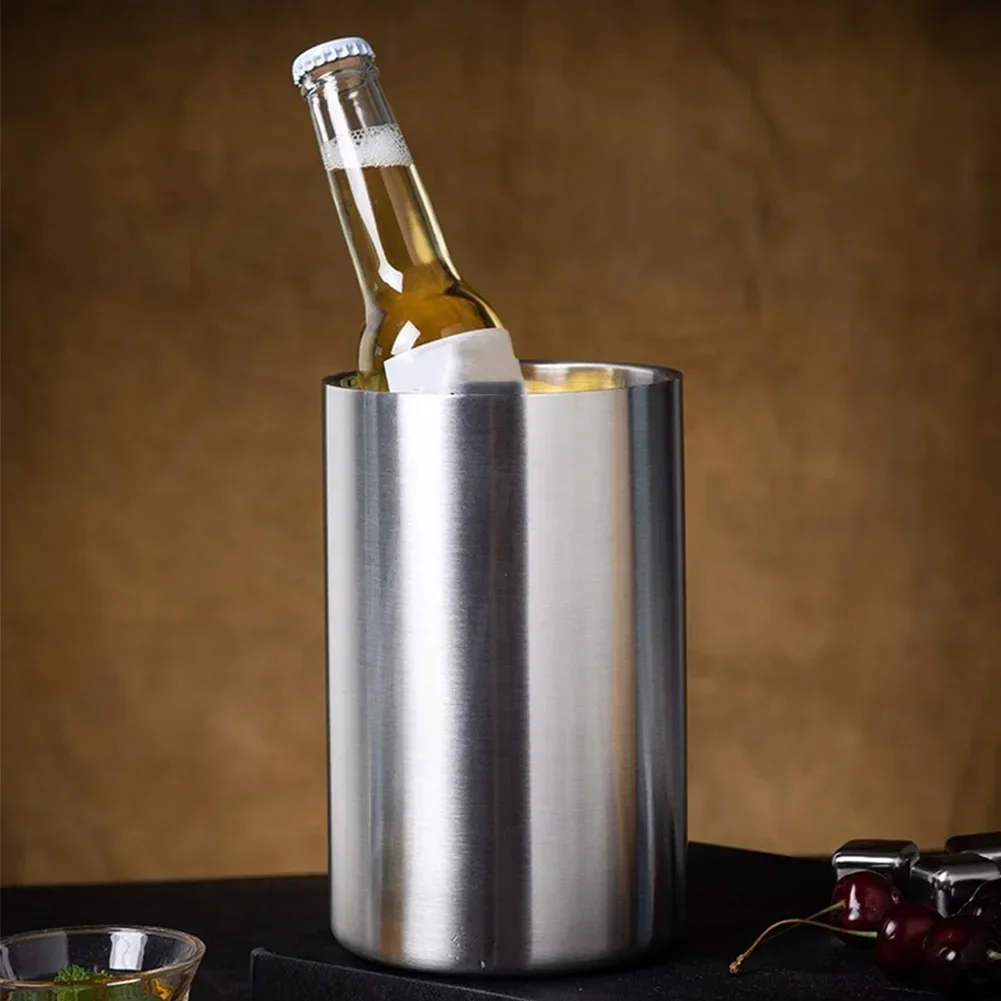 Ice Bucket Wine Cooler 1.6L Double-Wall Stainless Steel Ice Bucket Household Red Wine Champagne Bar Kitchen Home