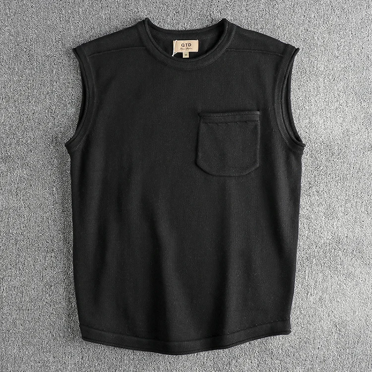 Description Picture 5 of itemAmerica Style Simple Pocket Men's Waistcoat Fall Winter Retro Versatile Casual Sleeveless Knitted Sweater Solid Color Basic Tops