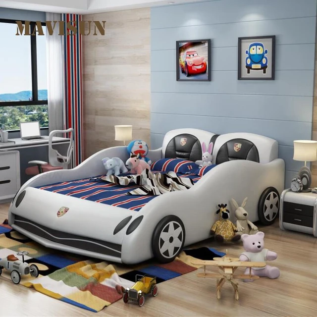 Kids Bed Boy Single Bed 1.5 Small Bed Solid Wood Cartoon Sports Car Be