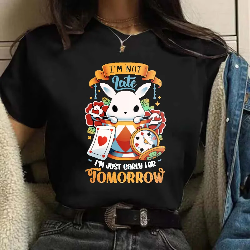 

2024 Women's T-Shirt Printed Short Sleeve 90s Fashion Cute Rabbit Cartoon Pattern Casual Women's Basic Clothing Loose T-Shirt.